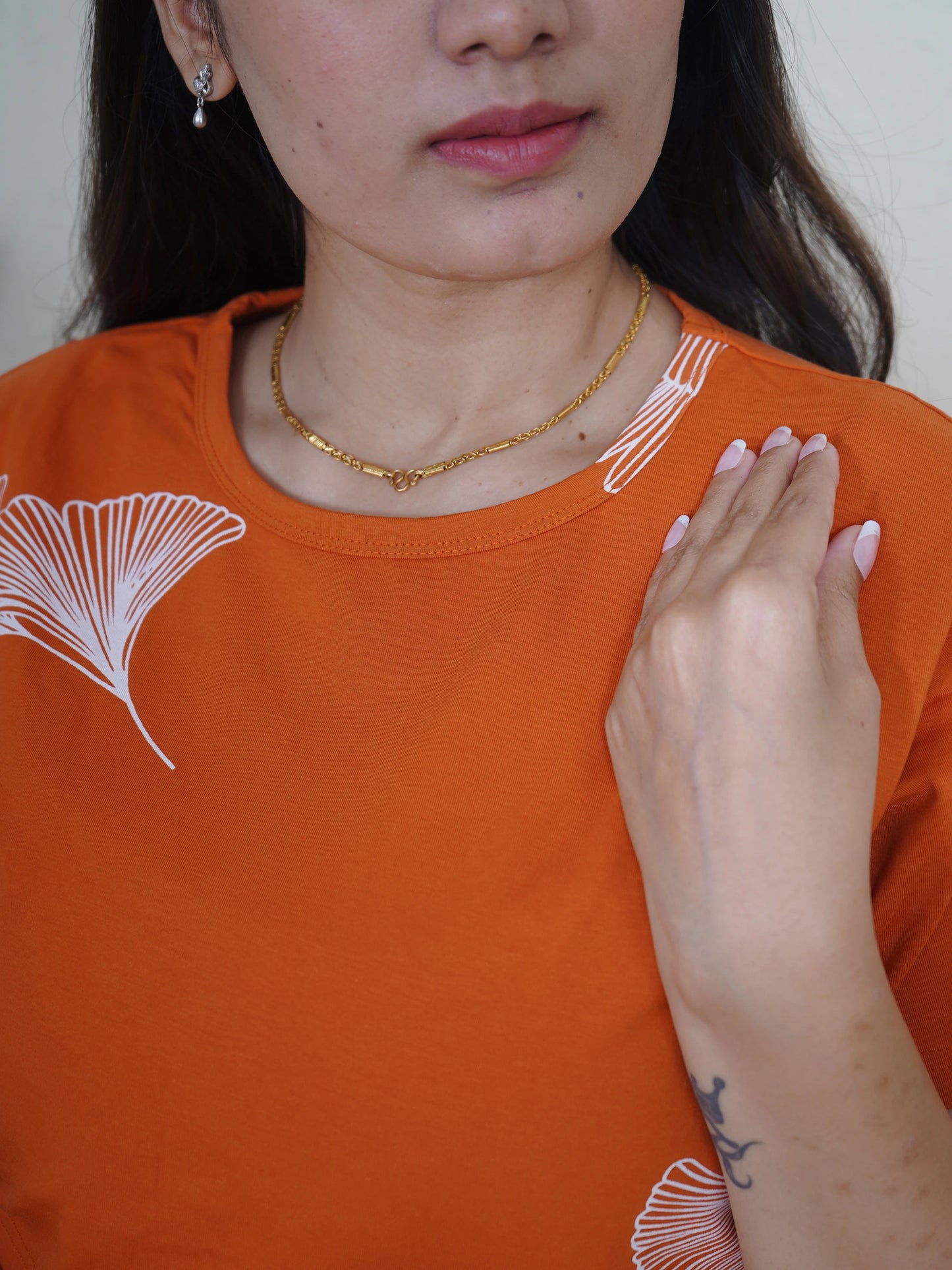 Rust Orange Feather Calf Length