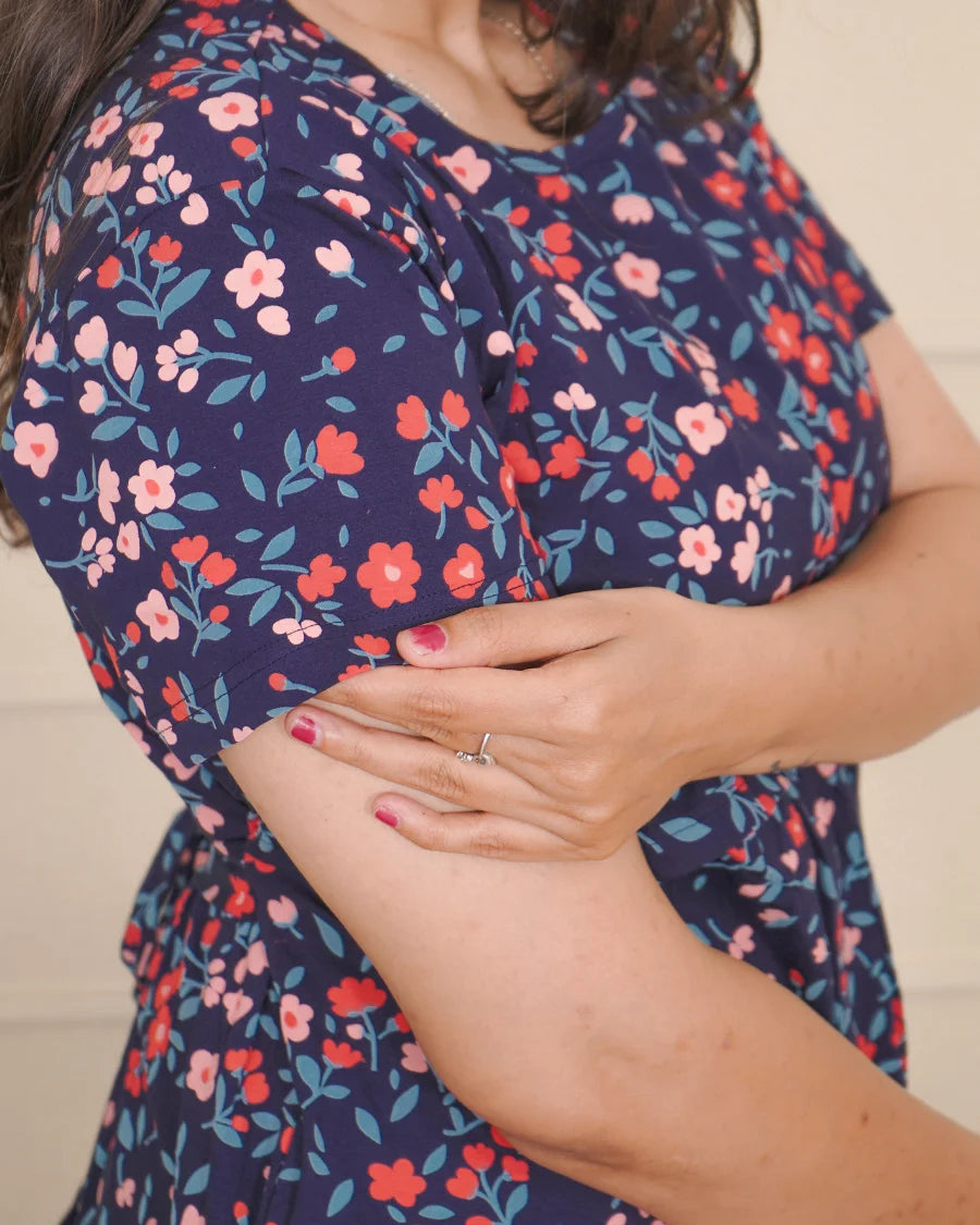 Navy mini flowers Calf Length