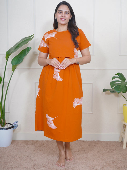 Rust Orange Feather Calf Length