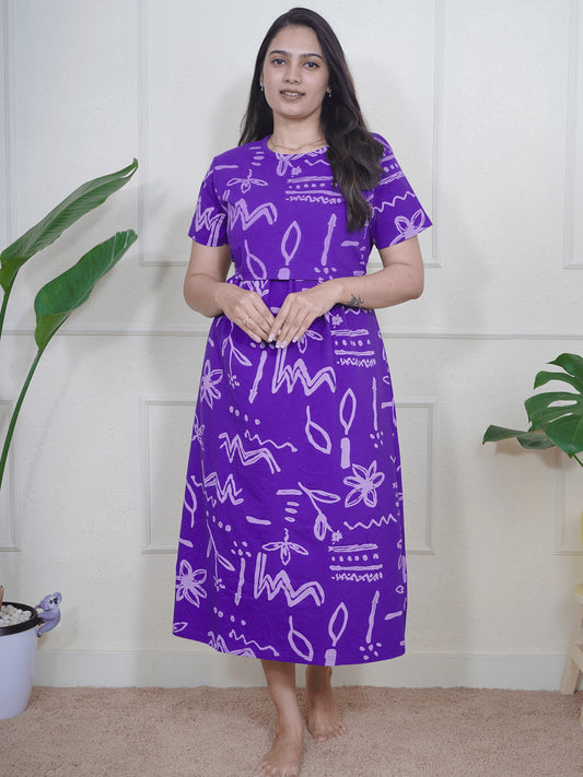 Purple Abstract Calf Length