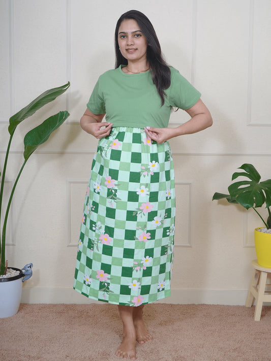 Green Checkered Calf Length