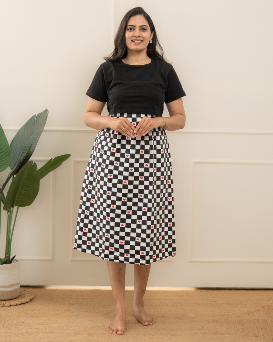 Black and white checked Calf Length