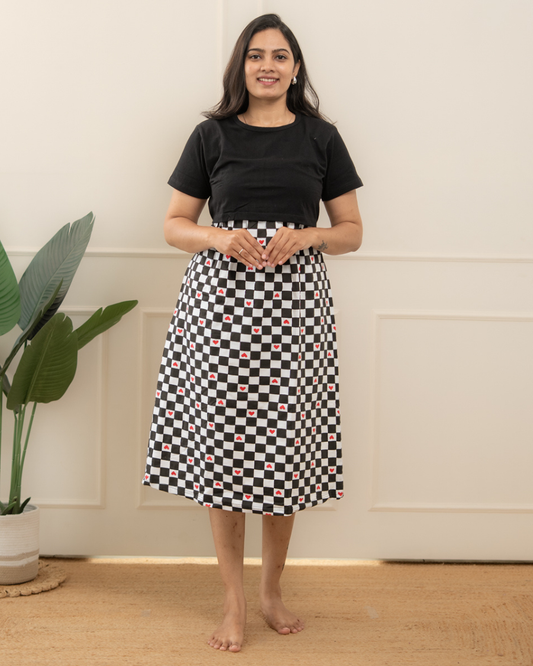 Black and white checked Calf Length