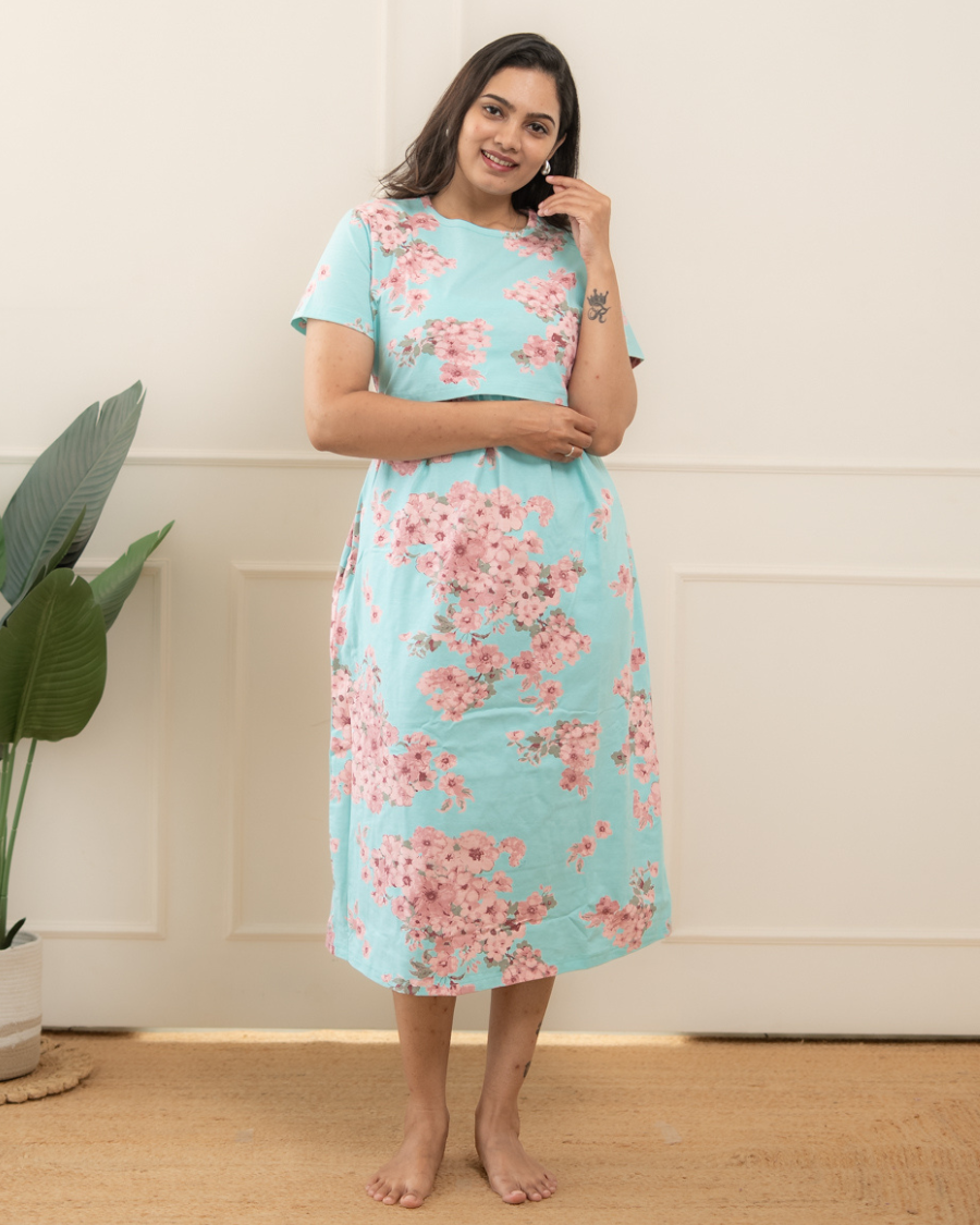 Blue cherry blossom Calf Length