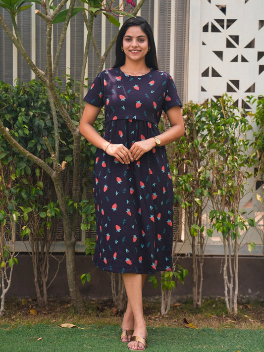 Navy Strawberry Calf Length