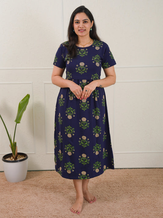 Navy Motif Calf Length