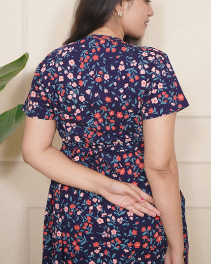 Navy mini flowers Calf Length