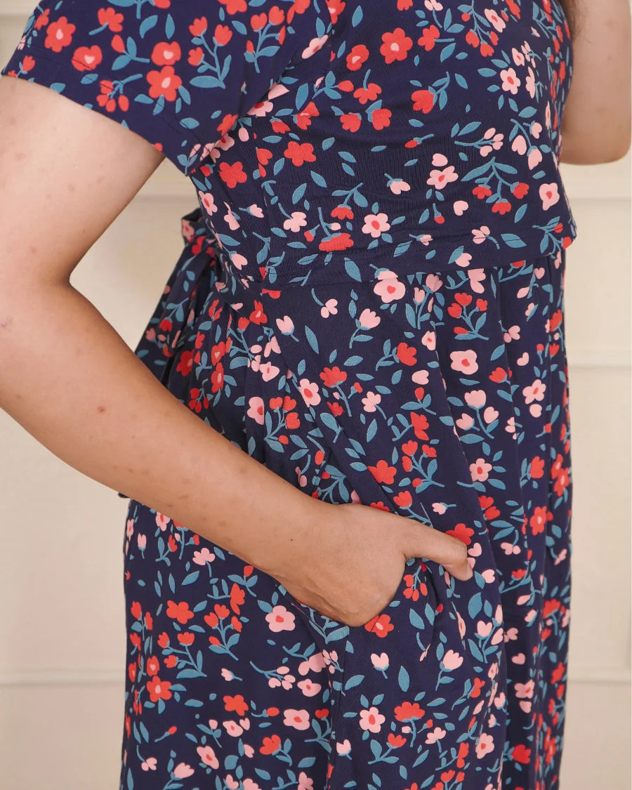 Navy mini flowers Calf Length