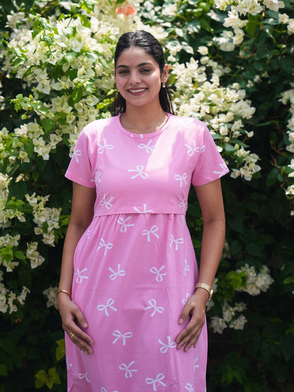 Pink Bow Calf Length