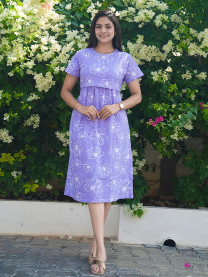 Purple Floral Calf Length