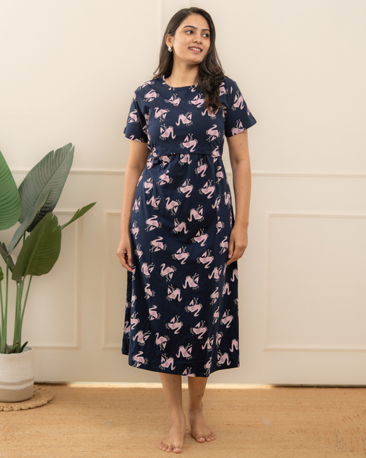 Navy flamingo Calf Length