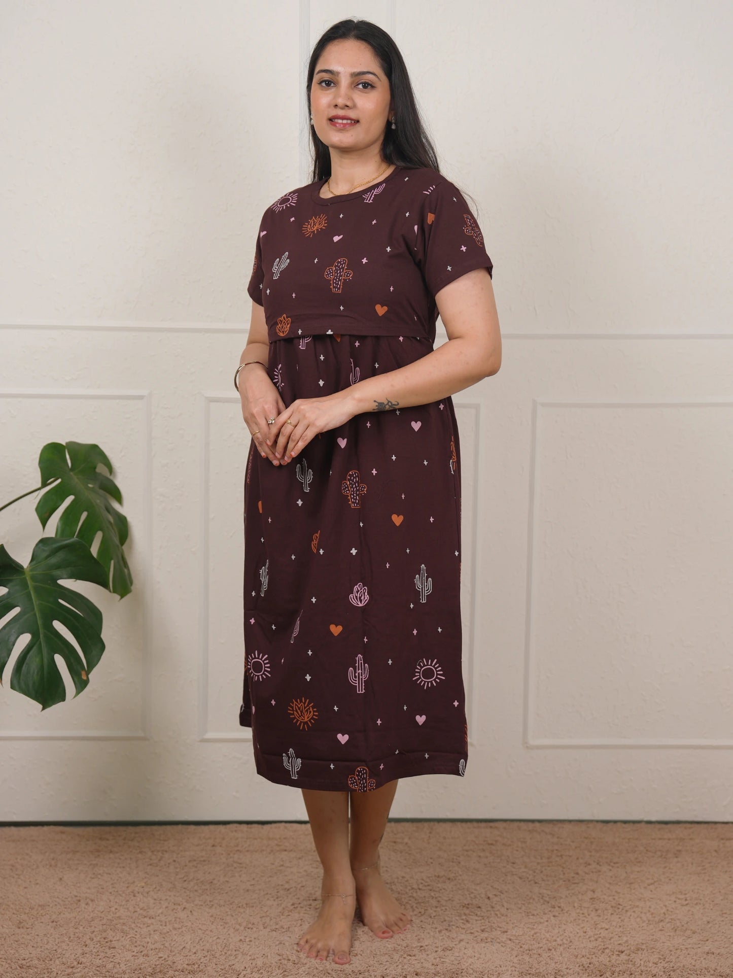Brown Cactus Calf Length