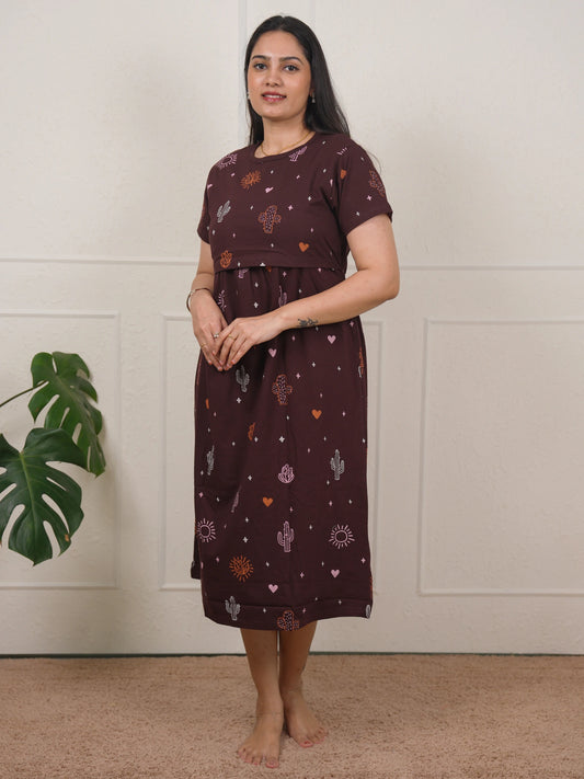 Brown Cactus Calf Length
