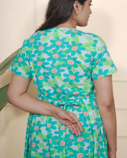 Teal blue floral Full Length