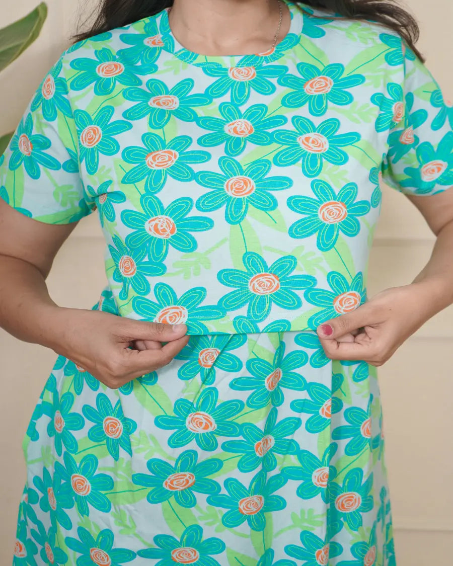 Teal blue floral Full Length