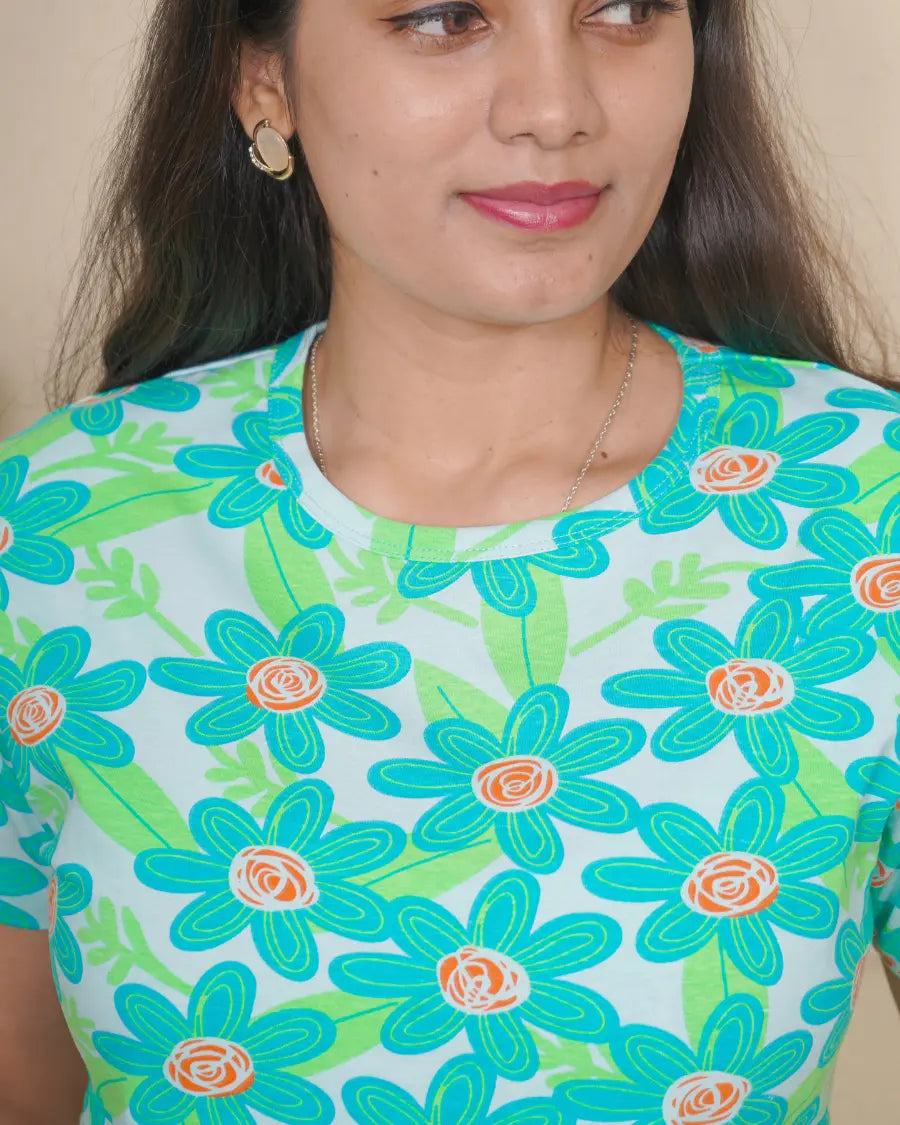 Teal blue floral Full Length