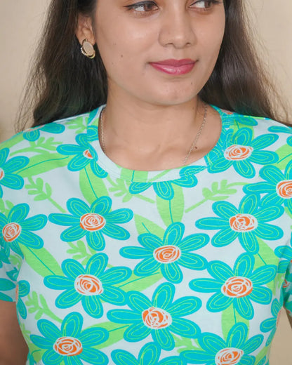 Teal blue floral Full Length