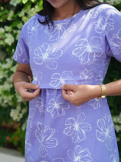 Purple Floral Calf Length