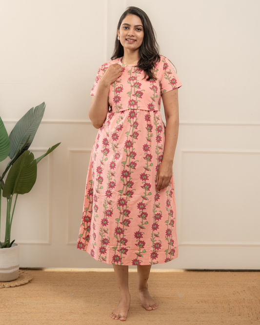 Pink stem flowers Calf Length