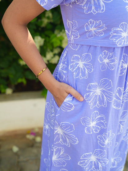 Purple Floral Calf Length