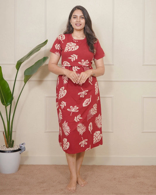 Red leaves Calf Length