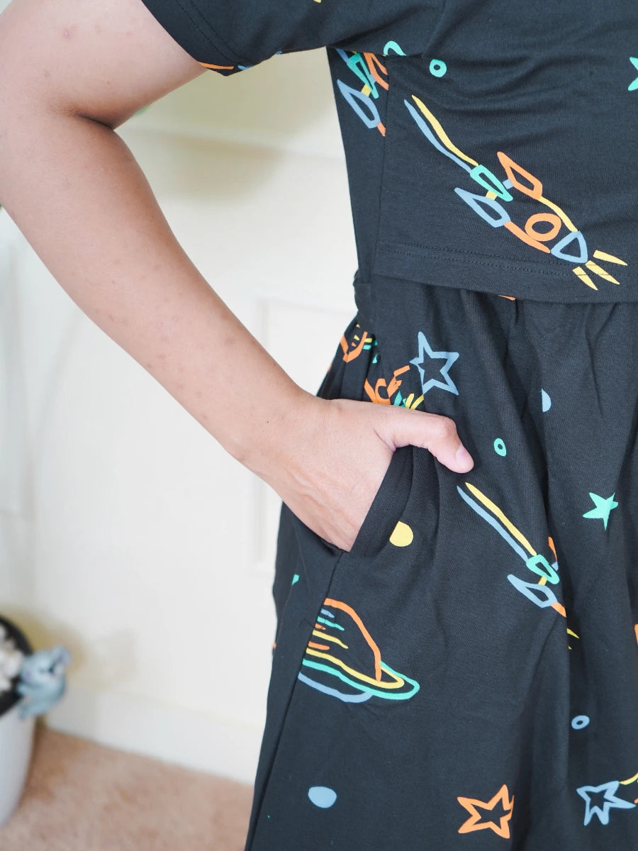 Black Multi Space Calf Length