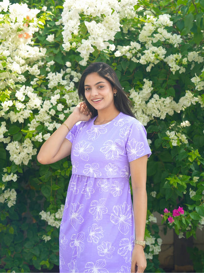 Purple Floral Calf Length