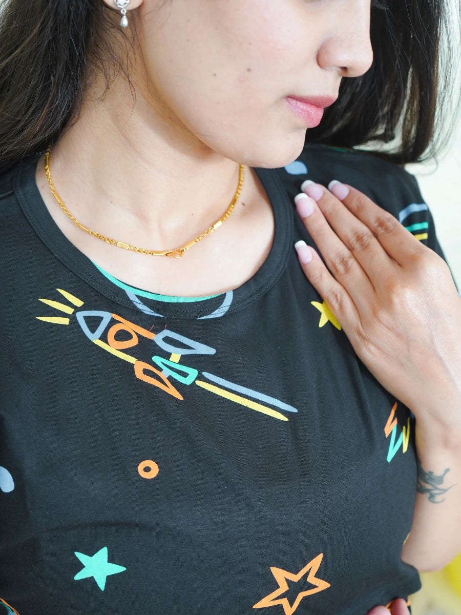 Black Multi Space Calf Length