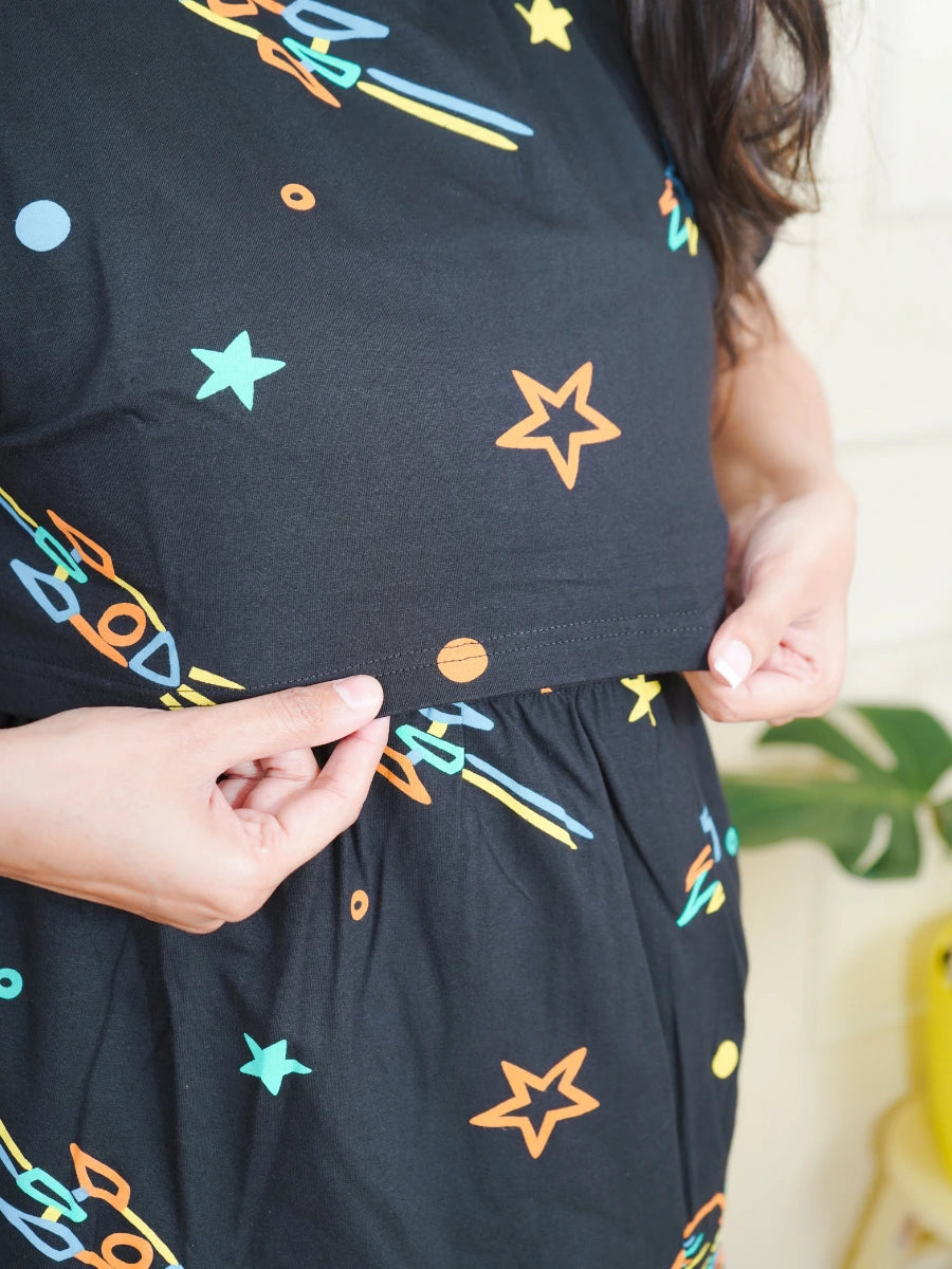 Black Multi Space Calf Length